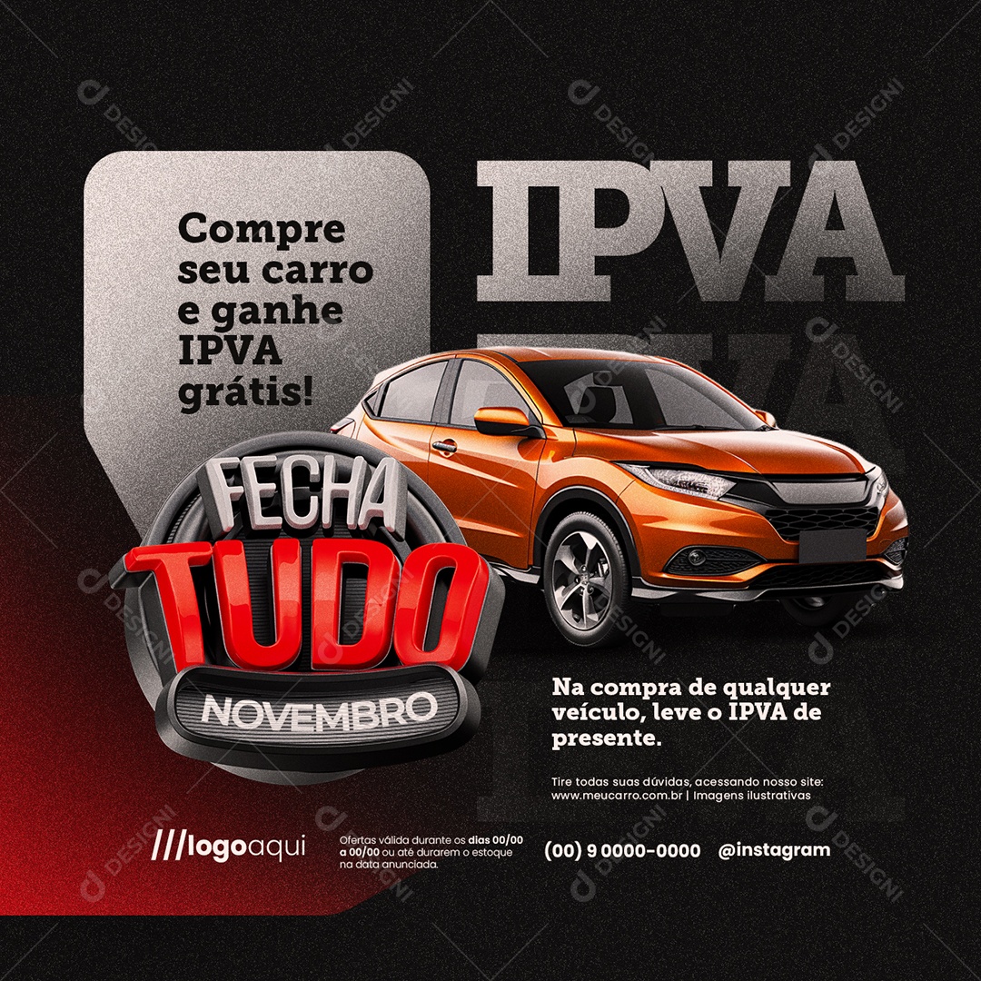 Fecha Tudo Novembro Concessionária Compre seu Carro Social Media PSD Editável