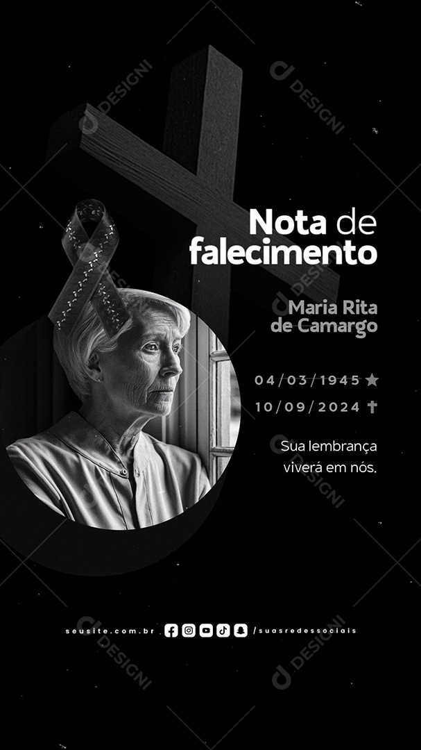 Story Social Media Luto Nota de Falecimento Maria Rita de Camargo PSD Editável