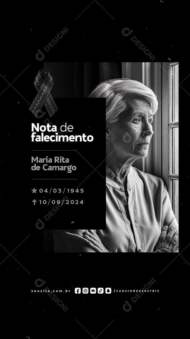 Story Luto Nota de Falecimento Maria Rita de Camargo Social Media PSD Editável