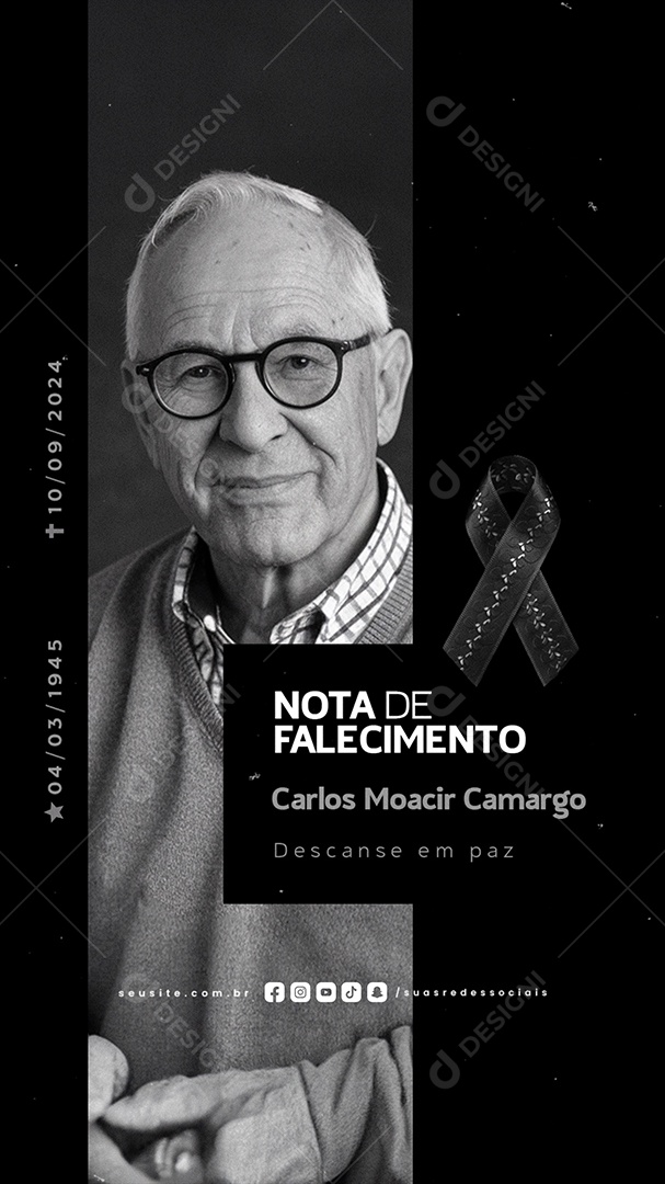 Story Luto Nota de Falecimento Descanse em Paz Social Media PSD Editável