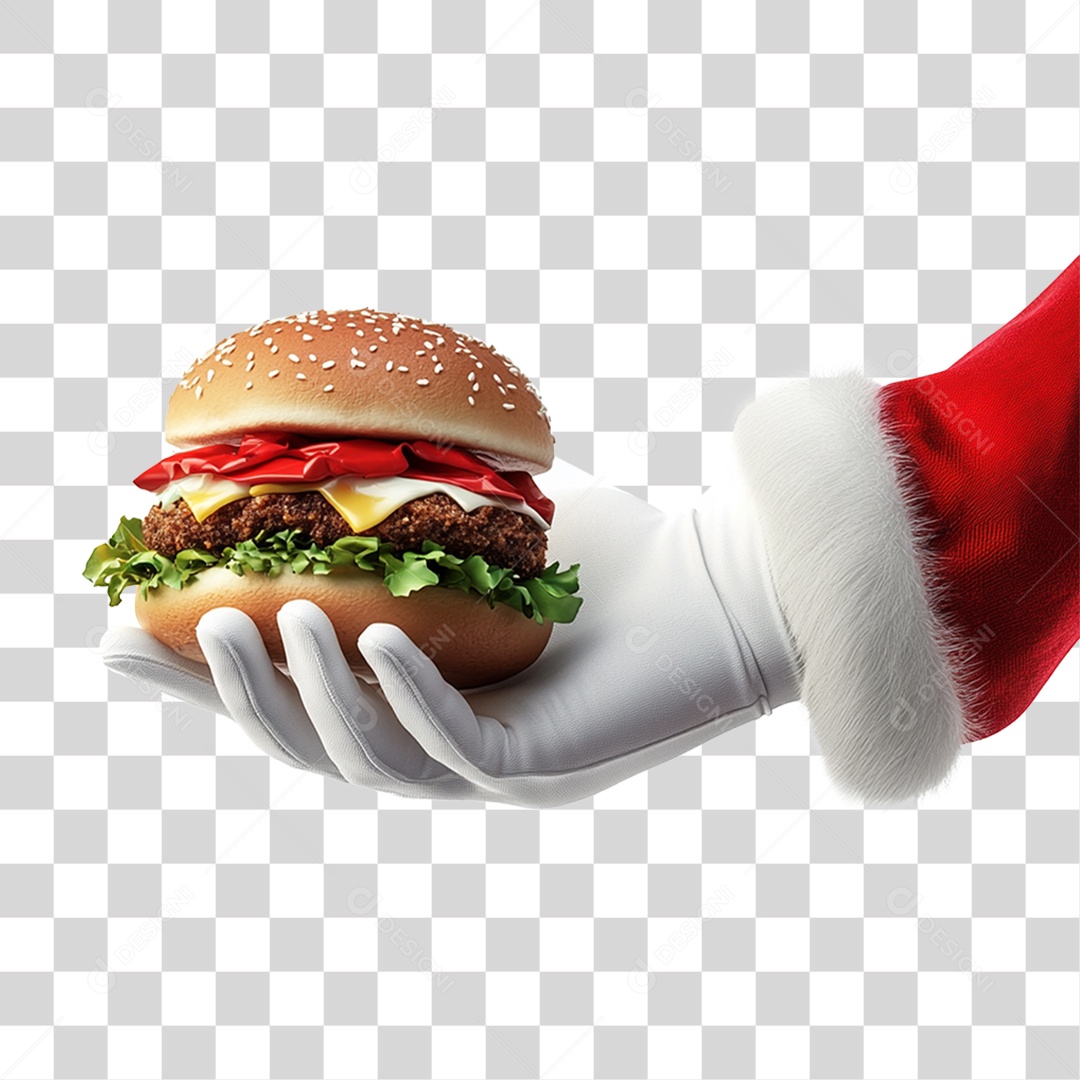 Mão Papai Noel Segurando Hambúrguer PNG Transparente