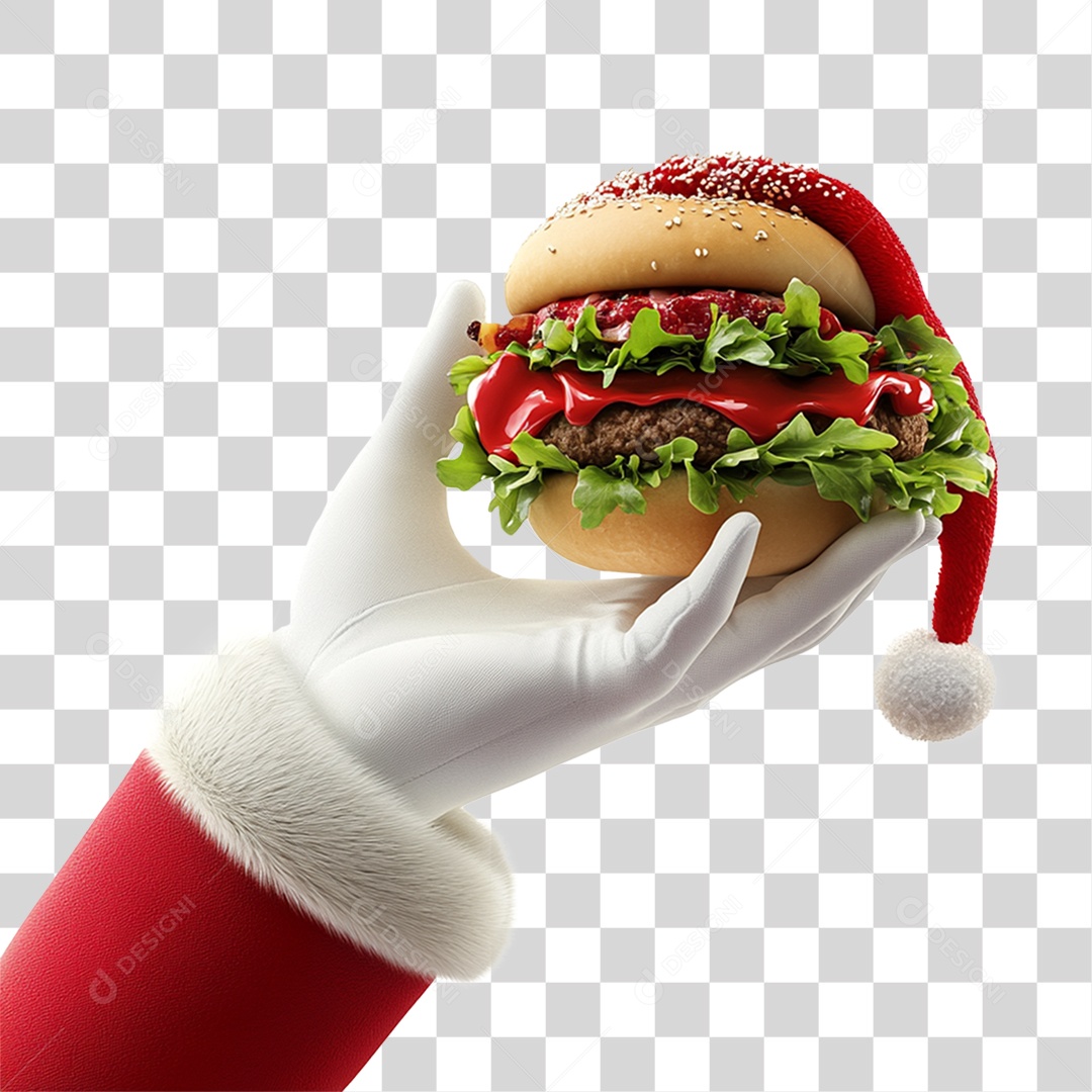 Mão Papai Noel Segurando Hambúrguer PNG Transparente