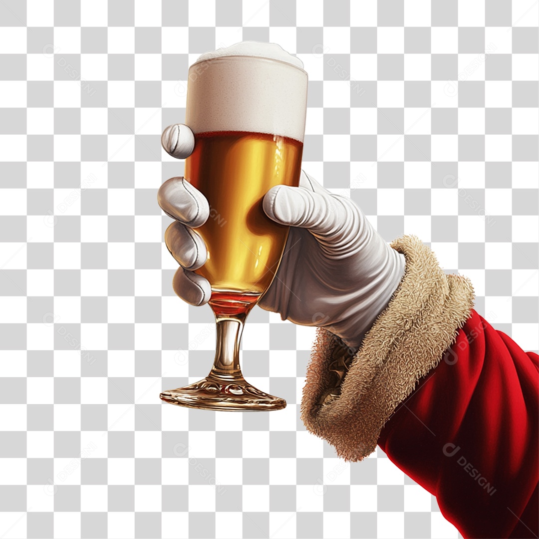 Mão Papai Noel Segurando Copo de Cerveja PNG Transparente