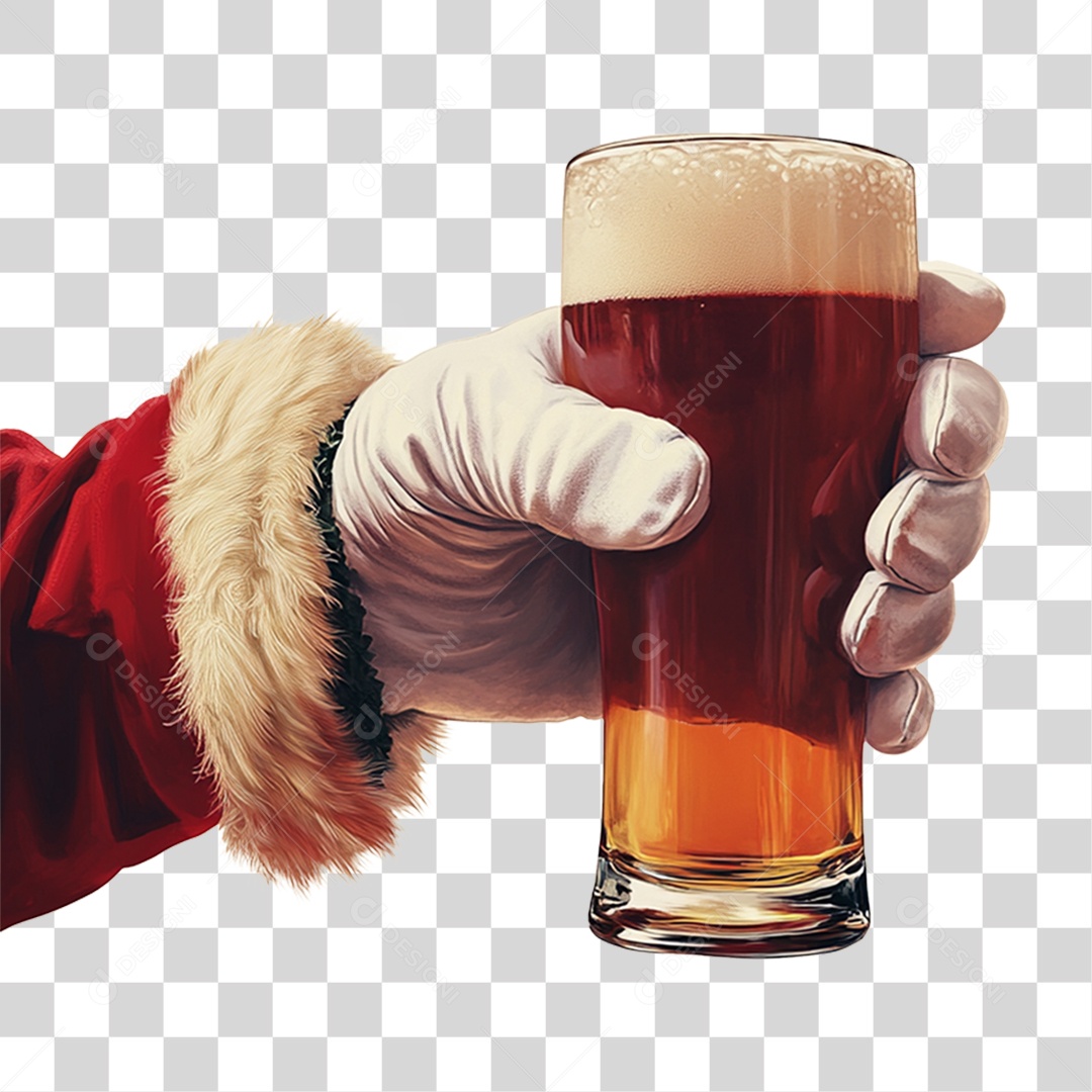 Mão Papai Noel Segurando Copo de Cerveja PNG Transparente