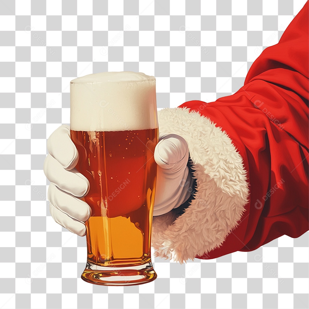 Mão Papai Noel Segurando Copo de Cerveja PNG Transparente