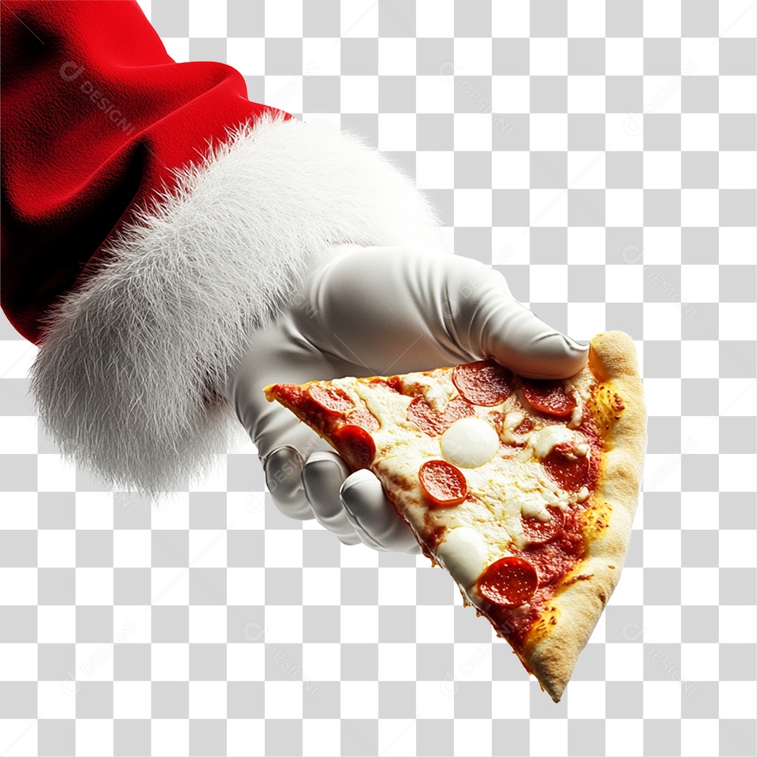 Mão Papai Noel Segurando Pizza PNG Transparente