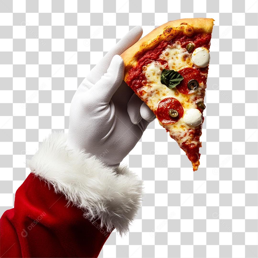 Mão Papai Noel Segurando Pizza PNG Transparente
