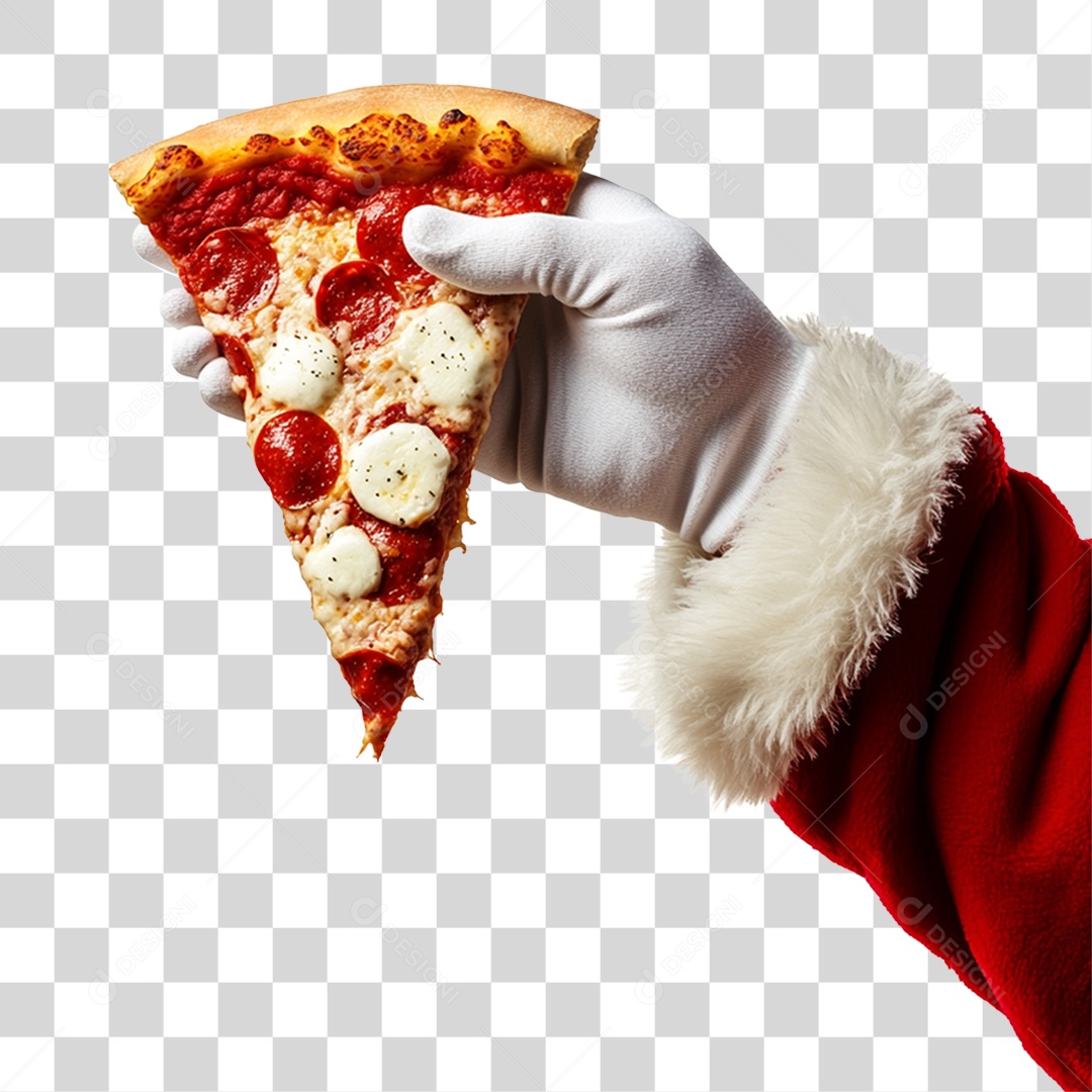 Mão Papai Noel Segurando Pizza PNG Transparente