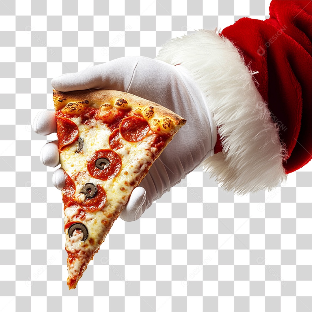 Mão Papai Noel Segurando Pizza PNG Transparente