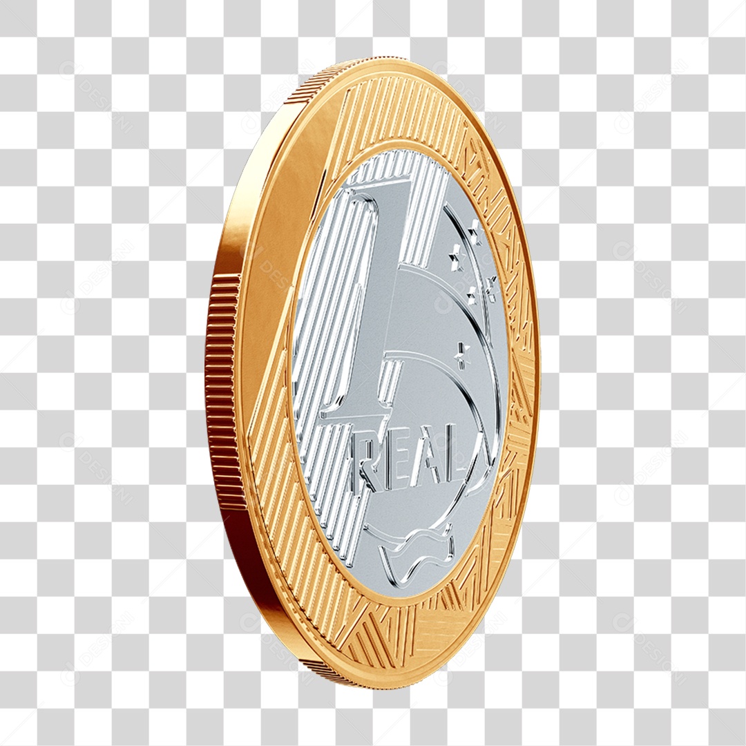 Moeda de 1 Real 3D Flutuando PNG Transparente