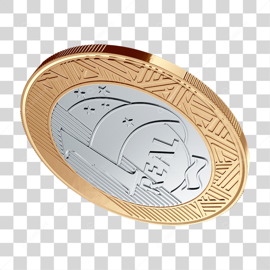 Moeda de 1 Real 3D Flutuando PNG Transparente