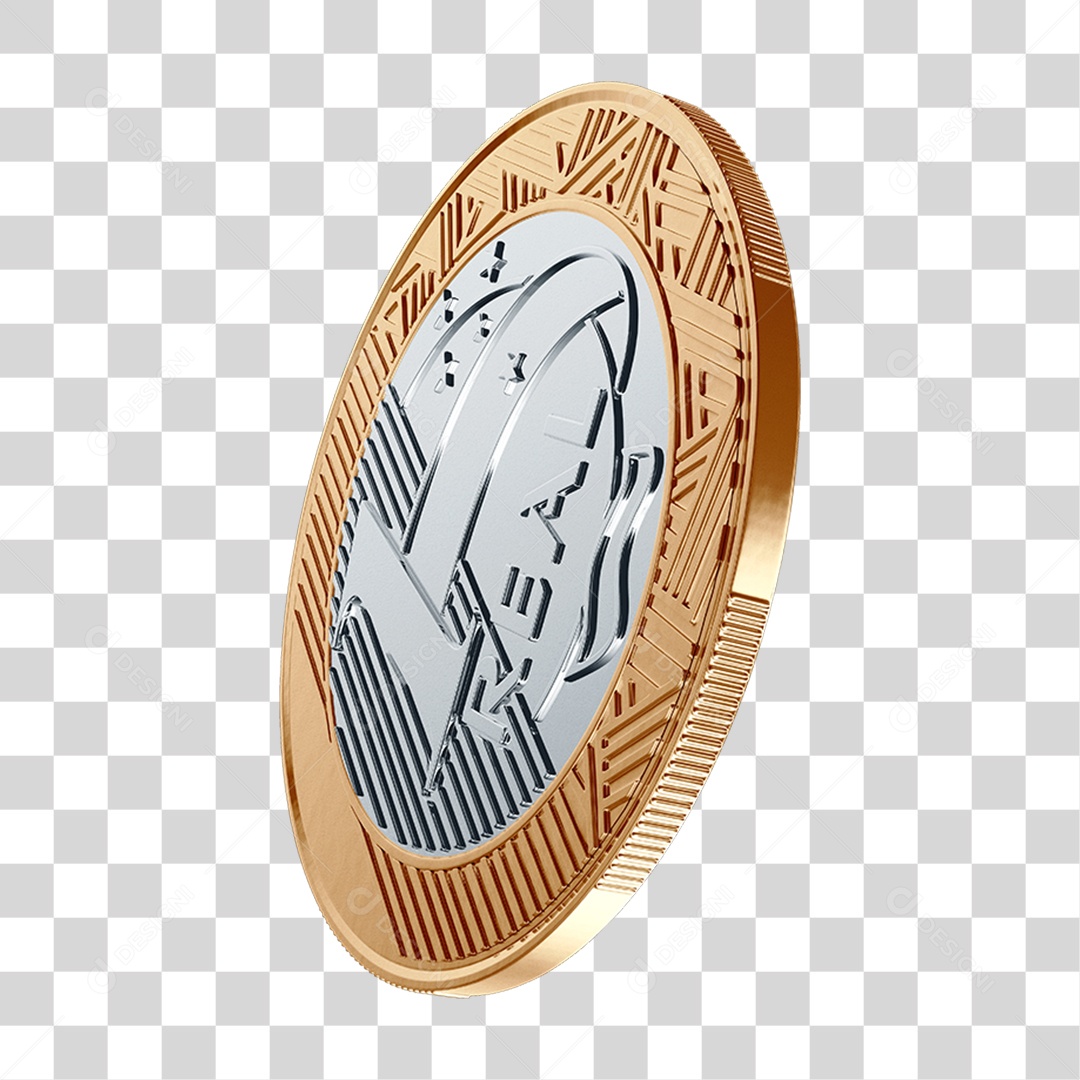 Moeda de 1 Real 3D Flutuando PNG Transparente