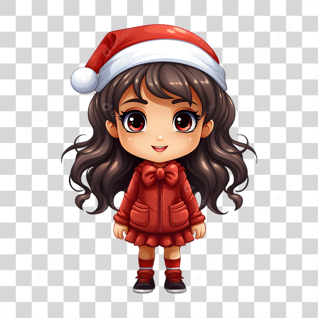 Personagem Garota com Gorro de Natal PNG Transparente