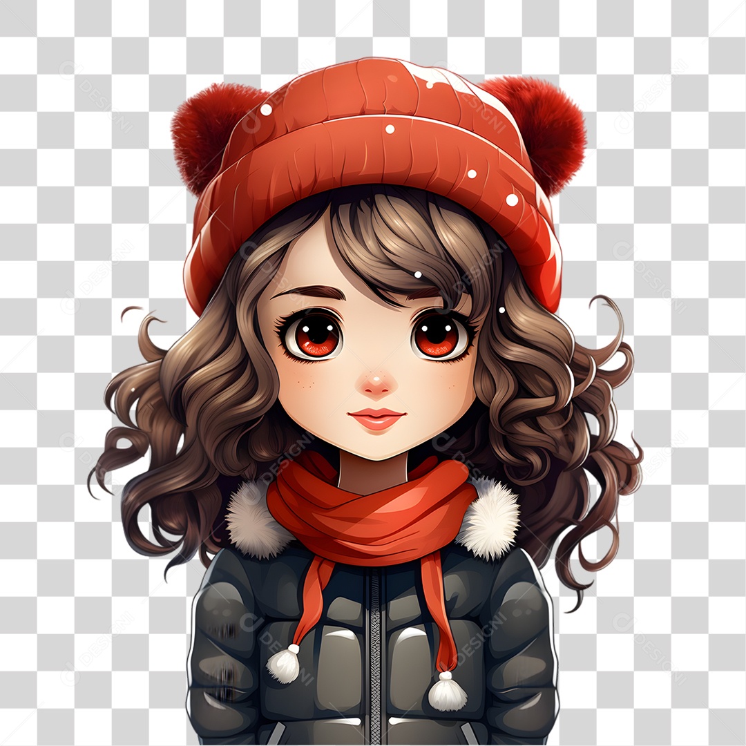 Personagem Garota com Gorro de Natal PNG Transparente