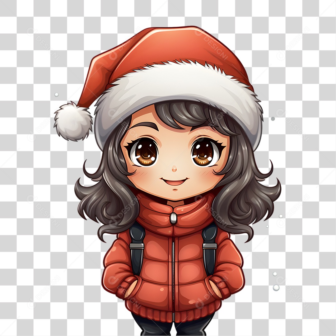 Personagem Garota com Gorro de Natal PNG Transparente