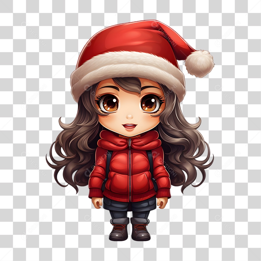 Personagem Garota com Gorro de Natal PNG Transparente