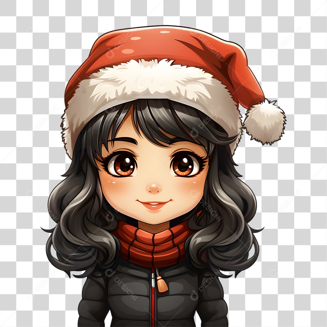 Personagem Garota com Gorro de Natal PNG Transparente