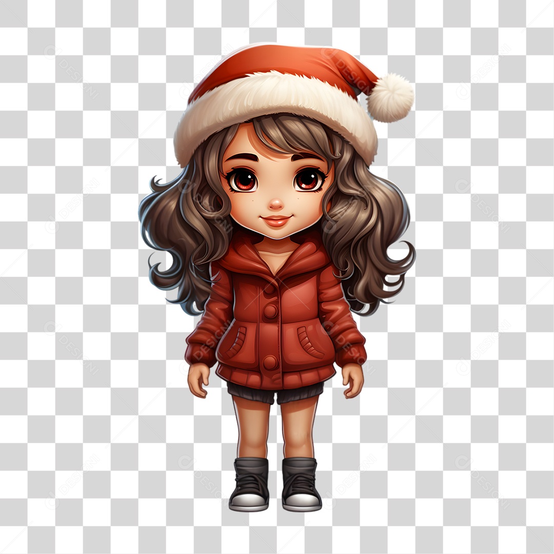 Personagem Garota com Gorro de Natal PNG Transparente