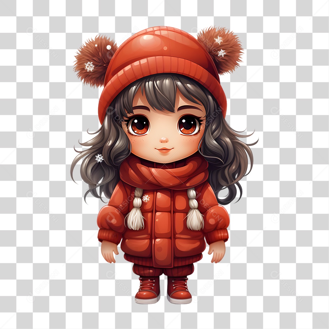 Personagem Garota com Gorro de Natal PNG Transparente