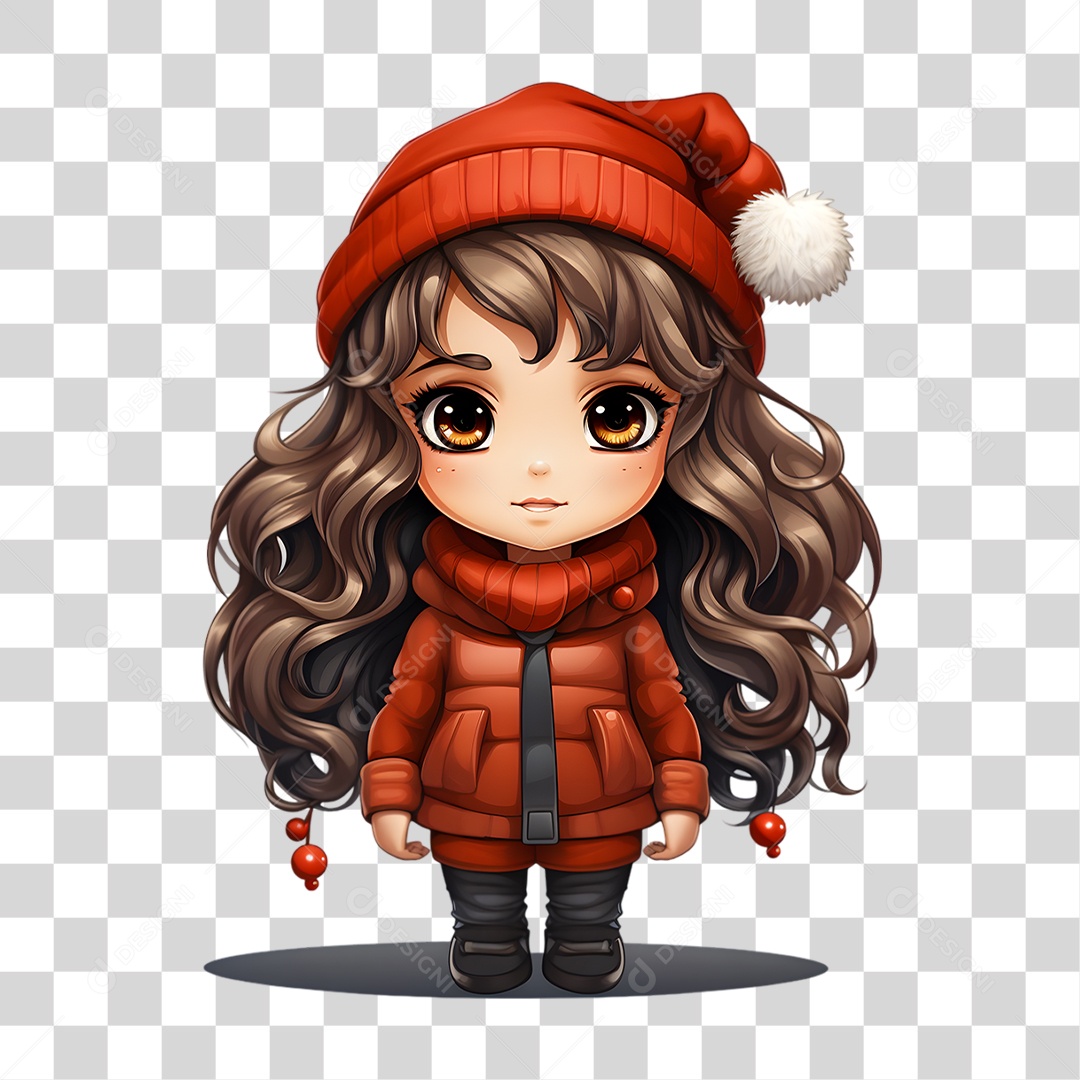 Personagem Garota com Gorro de Natal PNG Transparente
