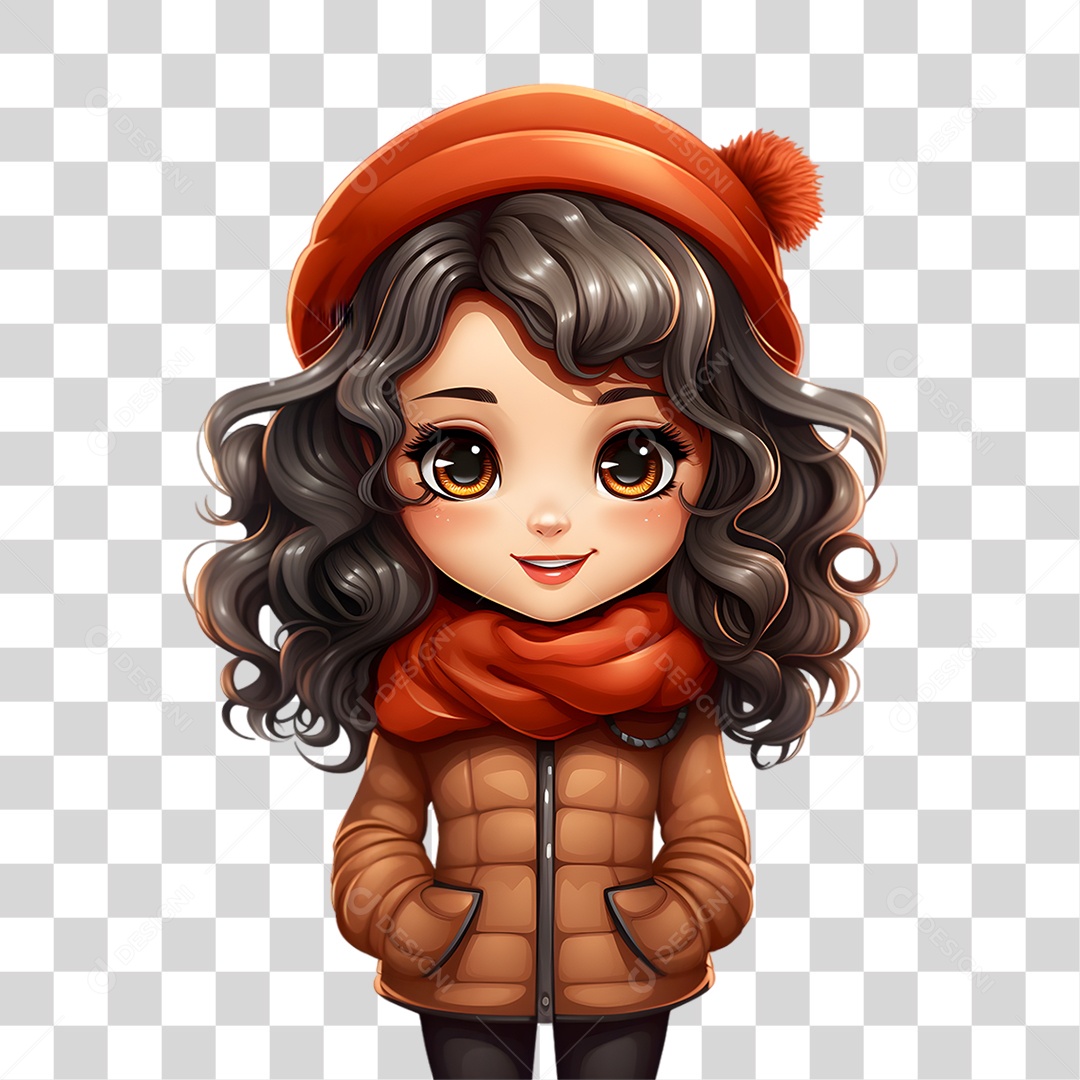 Personagem Garota com Gorro de Natal PNG Transparente