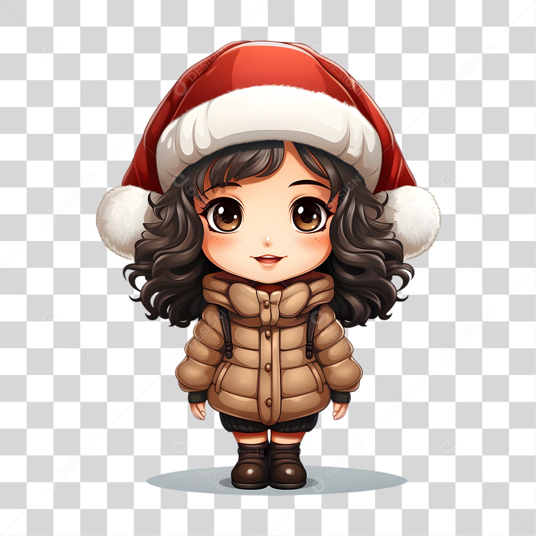 Personagem Garota com Gorro de Natal PNG Transparente