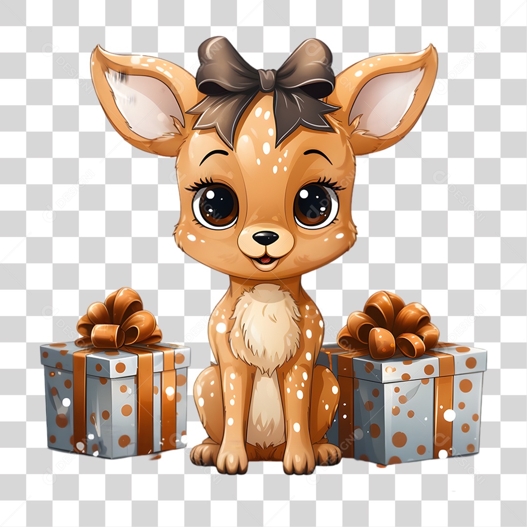 Animal Veado com Caixas de Presentes PNG Transparente