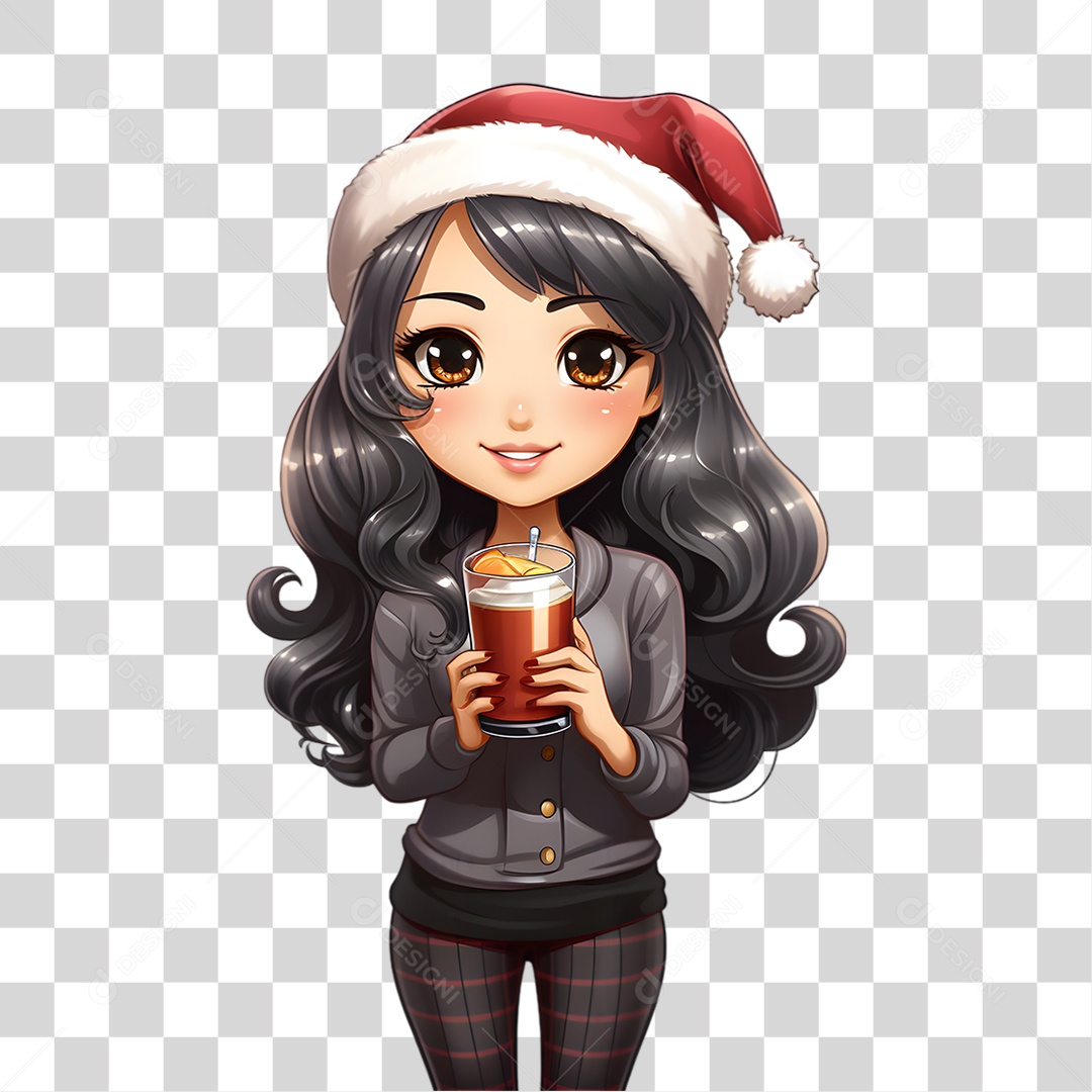 Personagem Mulher com Copo de Bebida PNG Transparente