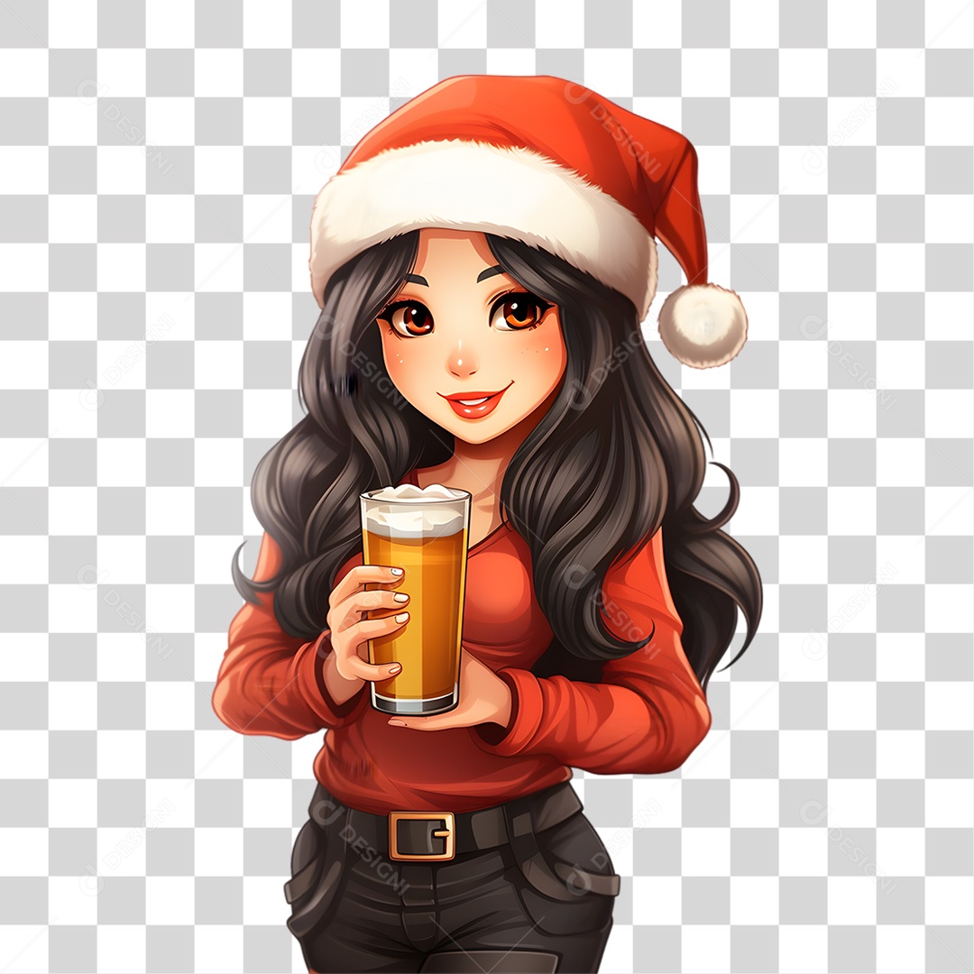 Personagem Mulher com Copo de Bebida PNG Transparente