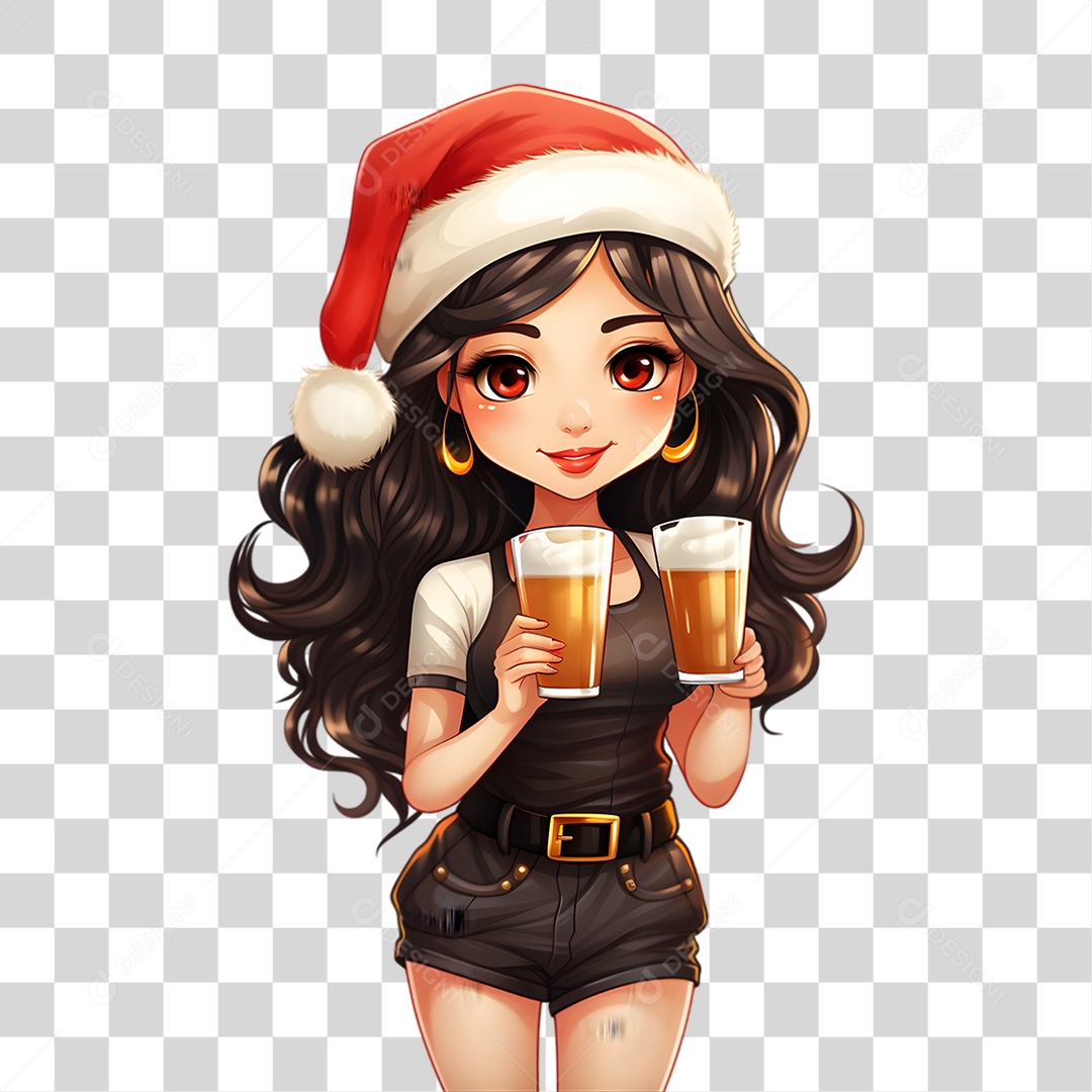 Personagem Mulher com Copo de Bebida PNG Transparente