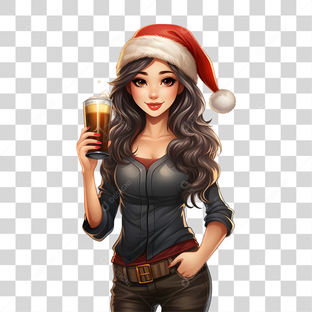 Personagem Mulher com Copo de Bebida PNG Transparente