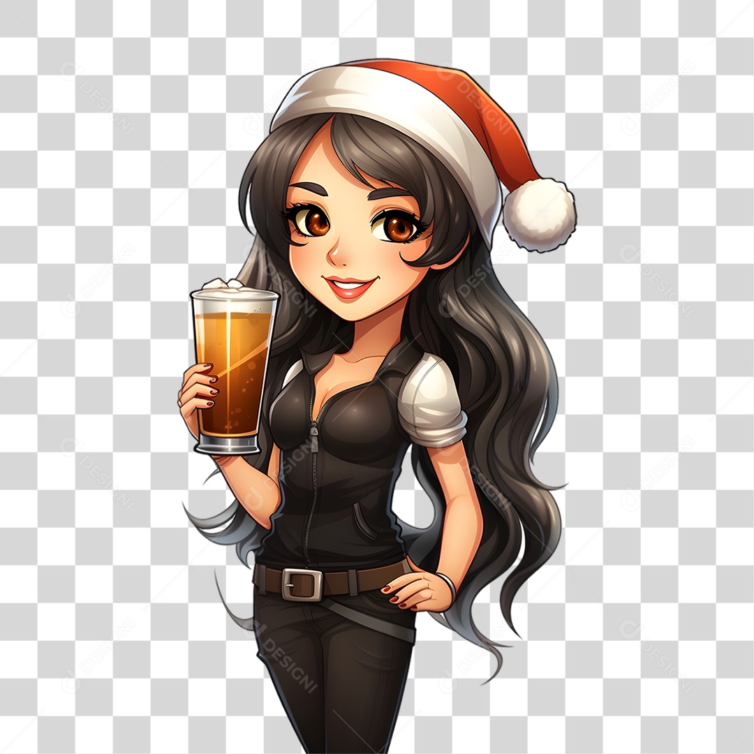 Personagem Mulher com Copo de Bebida PNG Transparente