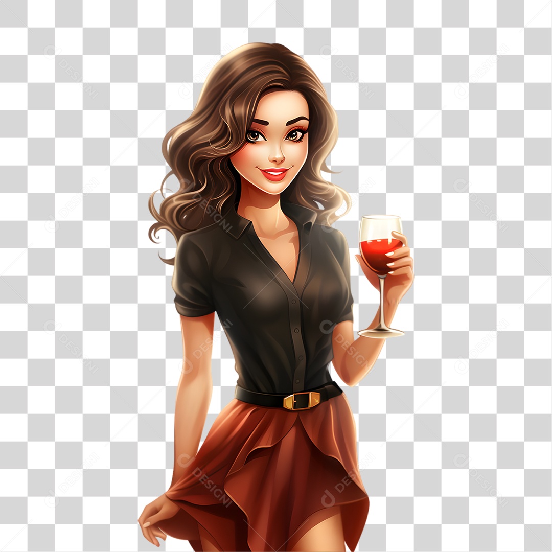 Mulher com Copo de Bebida PNG Transparente