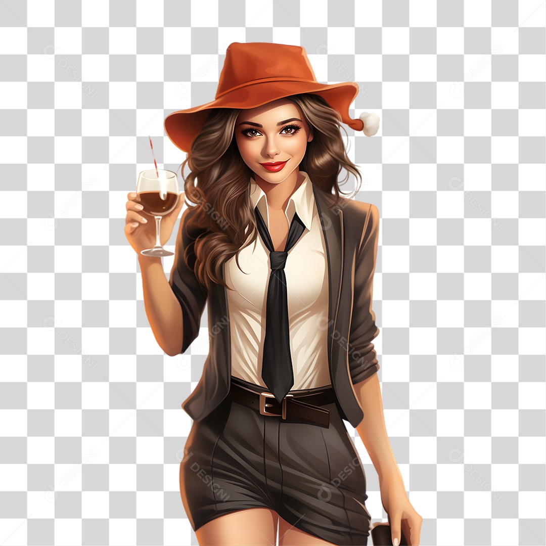 Mulher com Copo de Bebida PNG Transparente