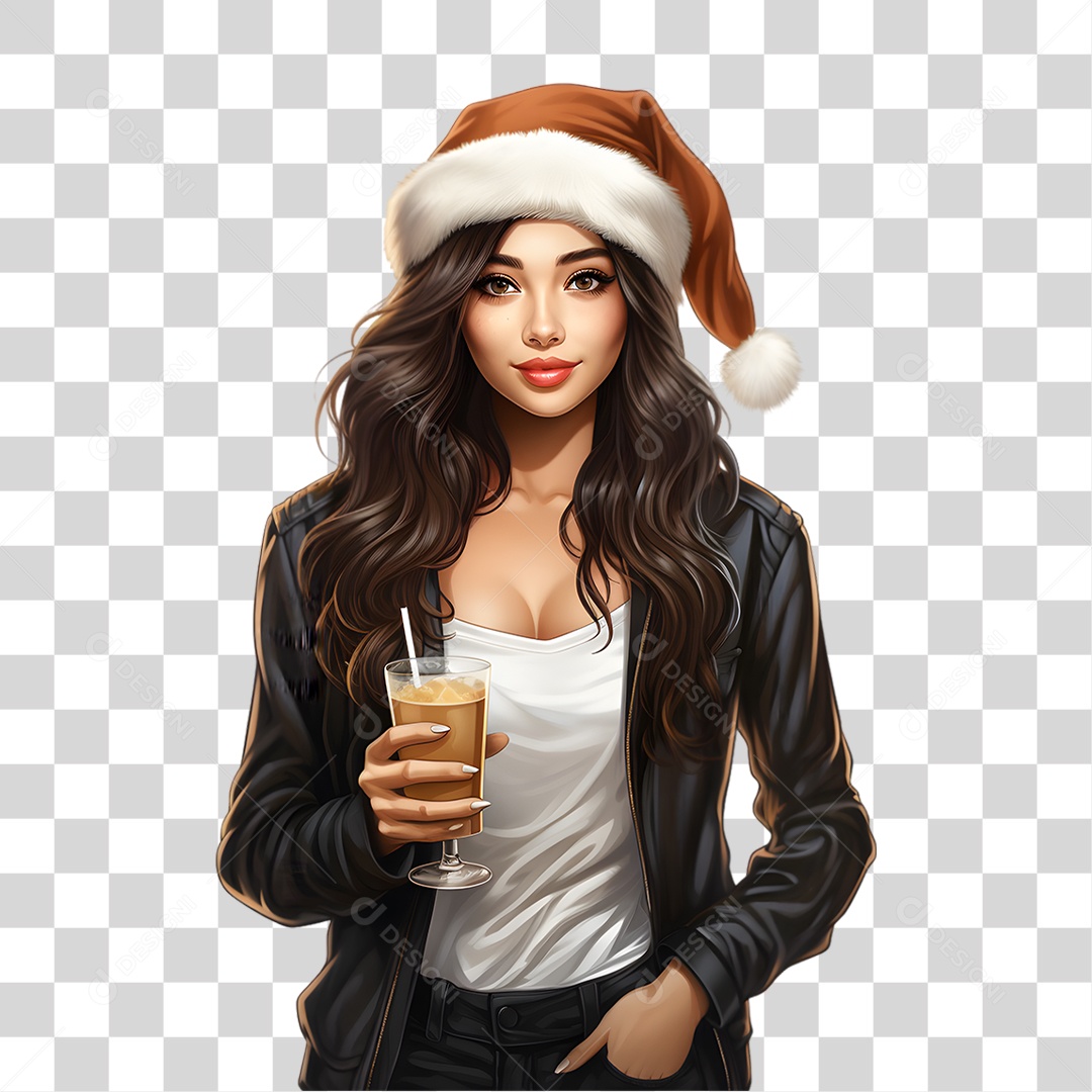 Mulher com Copo de Bebida PNG Transparente