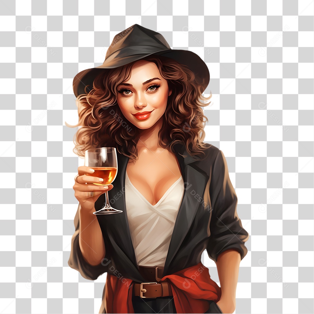Mulher com Copo de Cerveja PNG Transparente