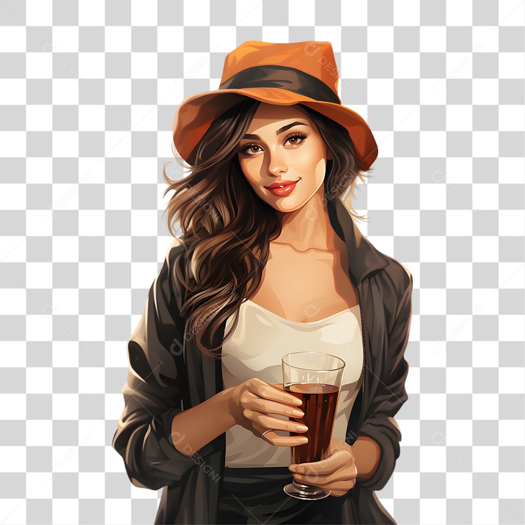 Mulher com Copo de Cerveja PNG Transparente
