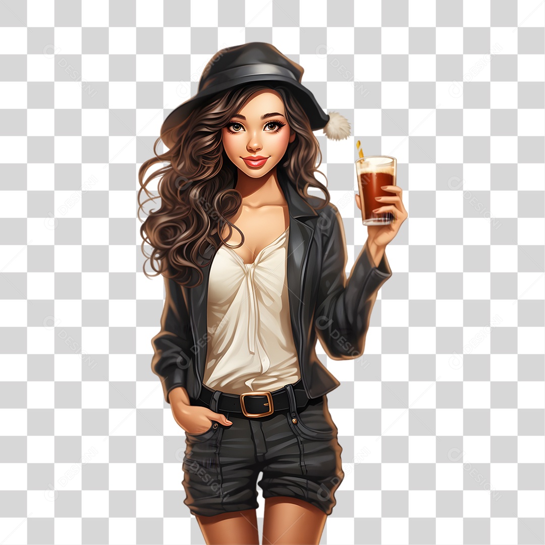 Mulher com Copo de Cerveja PNG Transparente
