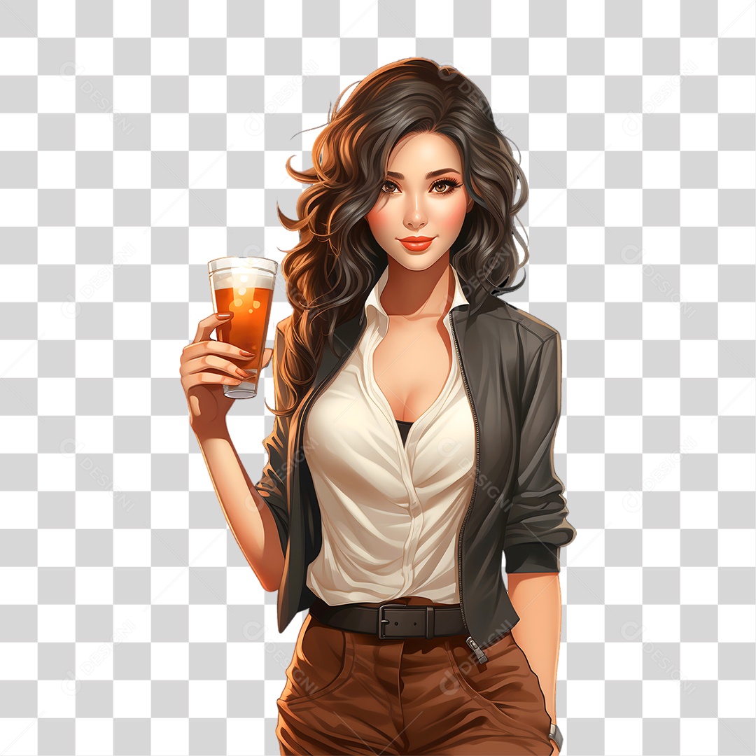 Mulher com Copo de Cerveja PNG Transparente
