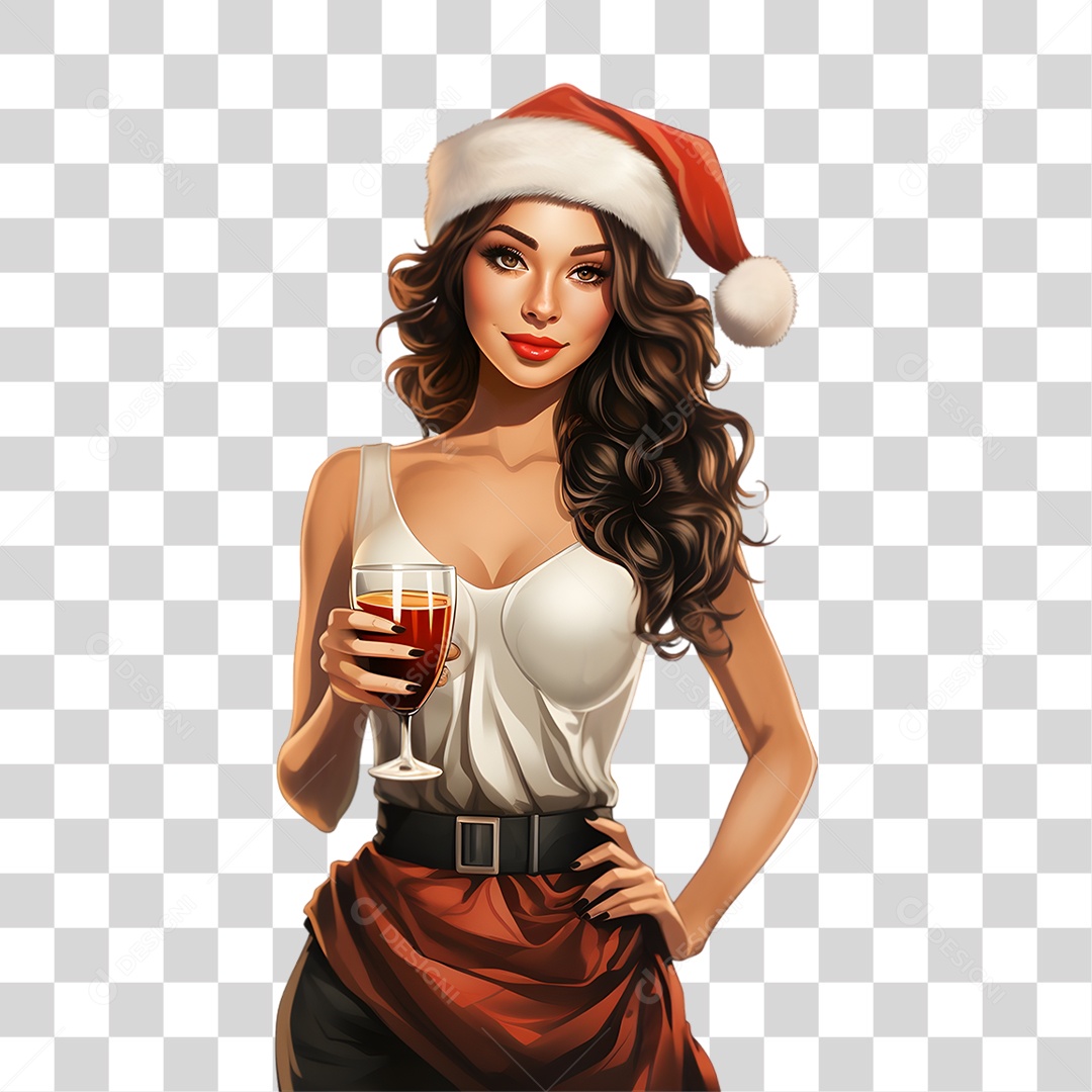 Personagem Mulher com Copo de Bebida PNG Transparente