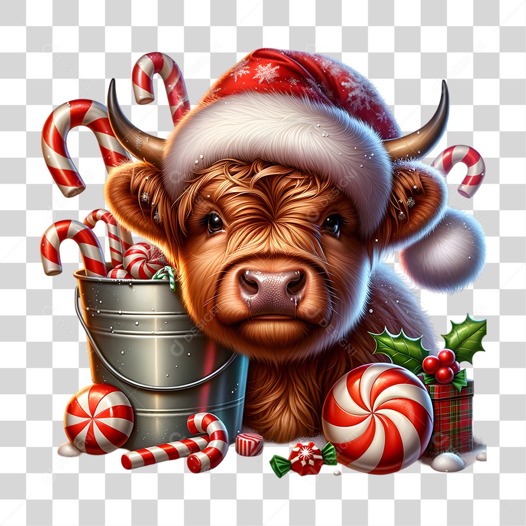 Vaca Highland Decoração de Natal PNG Transparente