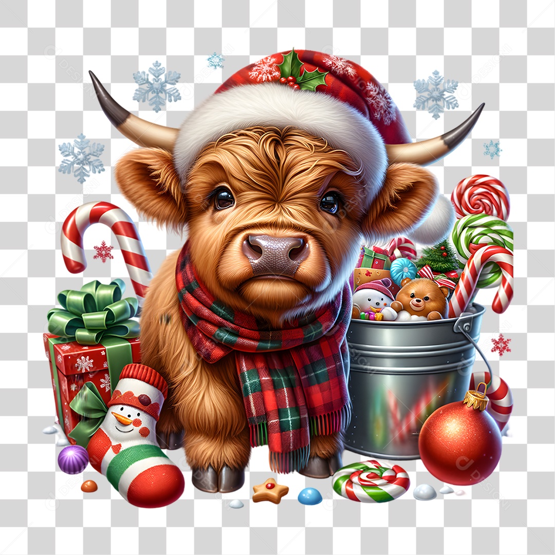 Vaca Highland Decoração de Natal PNG Transparente