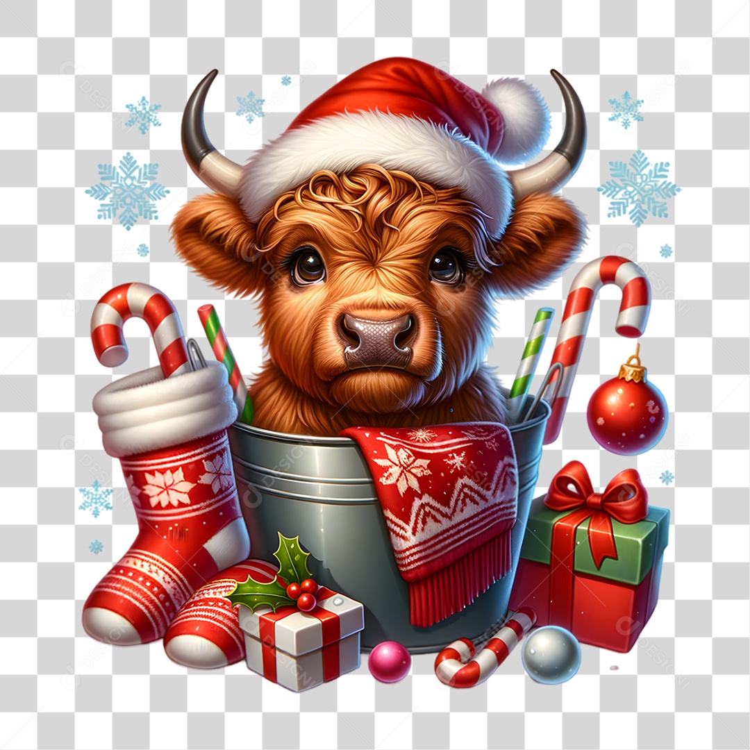 Vaca Highland Decoração de Natal PNG Transparente