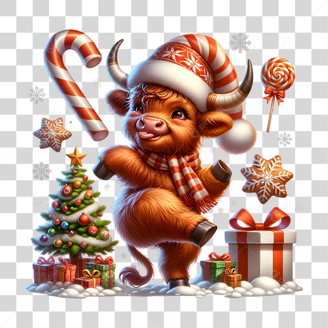 Vaca Highland Decoração de Natal PNG Transparente