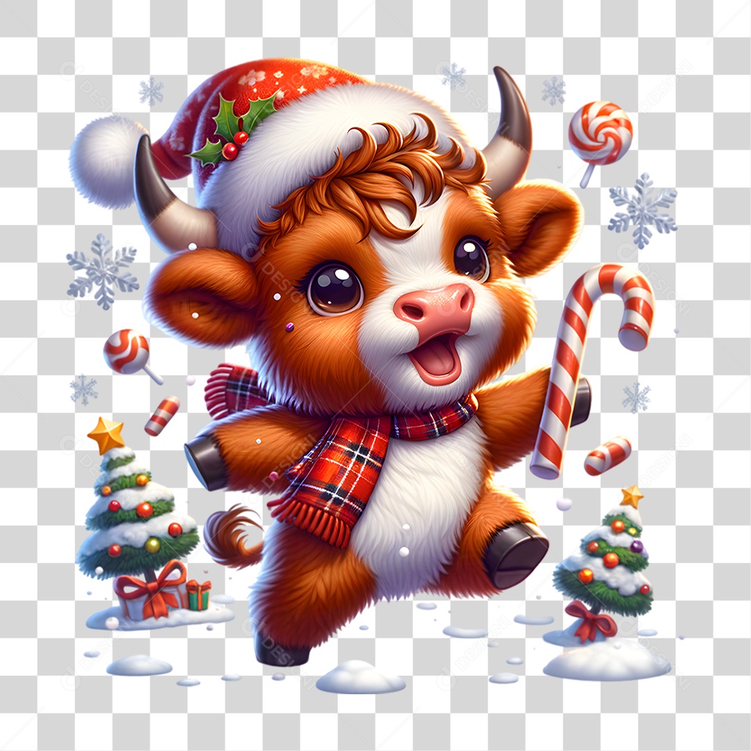 Vaca Highland Decoração de Natal PNG Transparente
