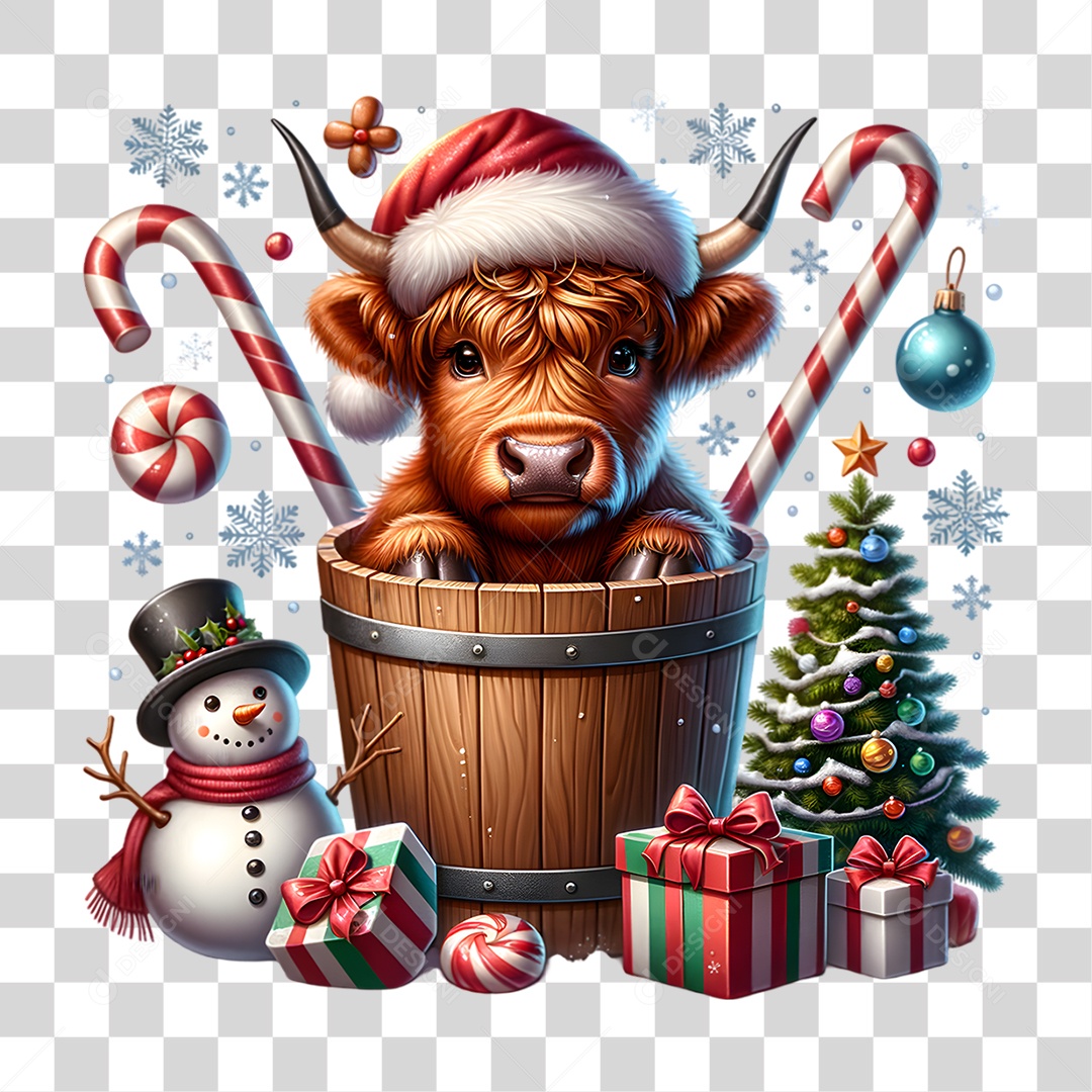 Vaca Highland Decoração de Natal PNG Transparente