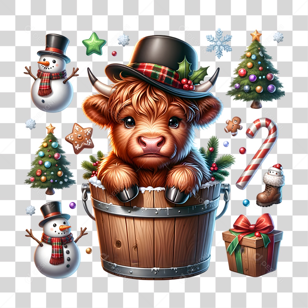 Vaca Highland Decoração de Natal PNG Transparente