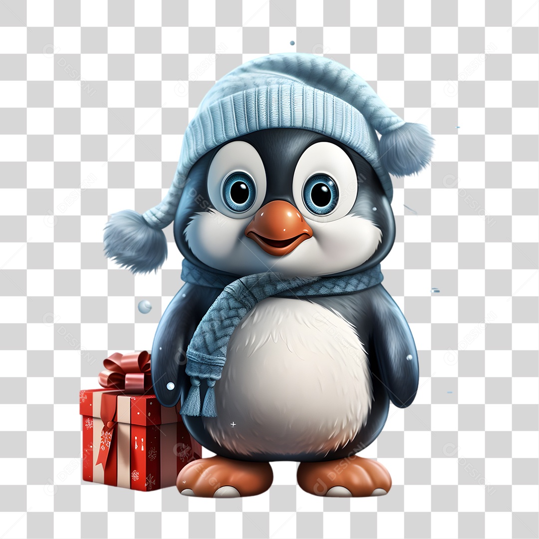 Pinguim com Caixas de Presentes PNG Transparente