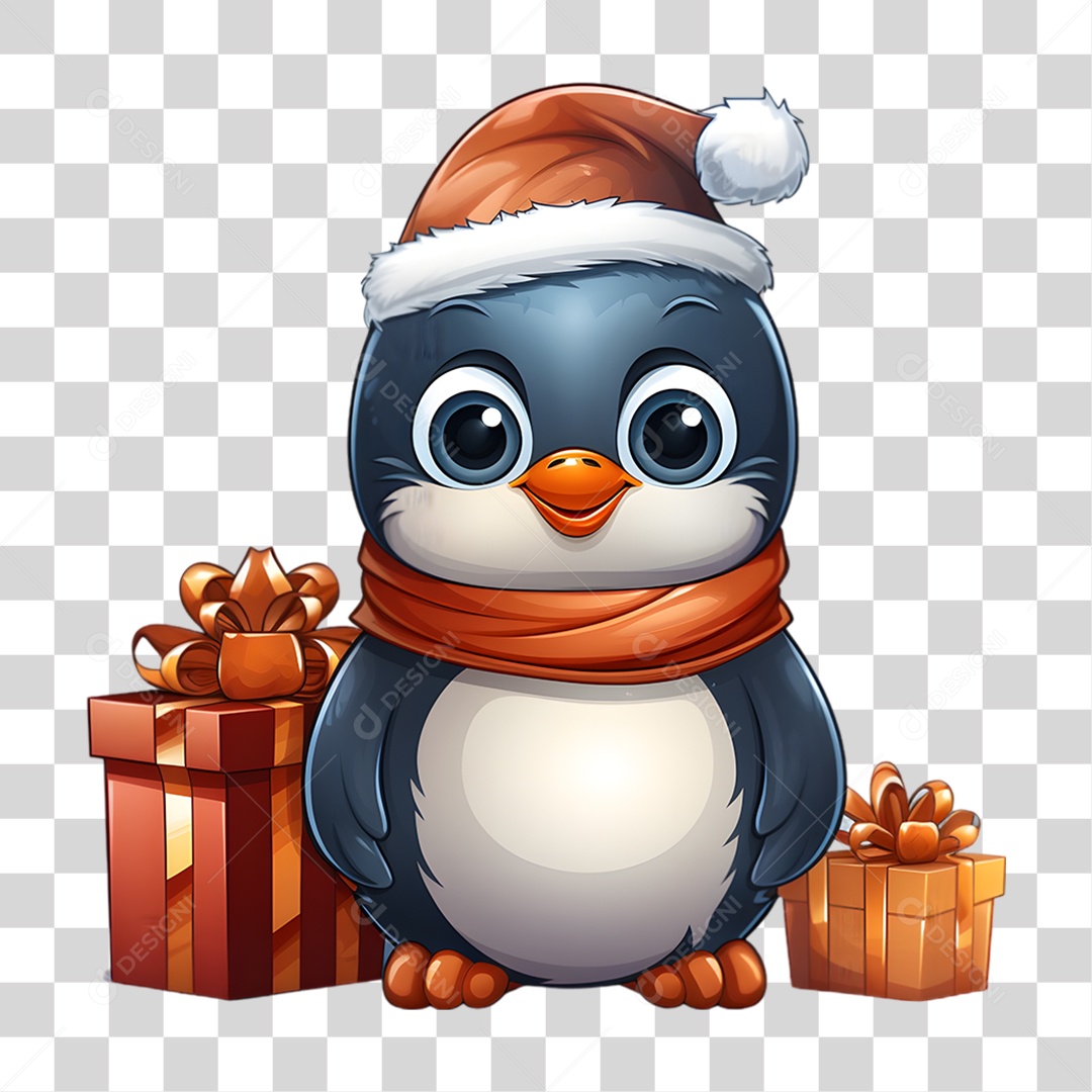 Pinguim com Caixas de Presentes PNG Transparente