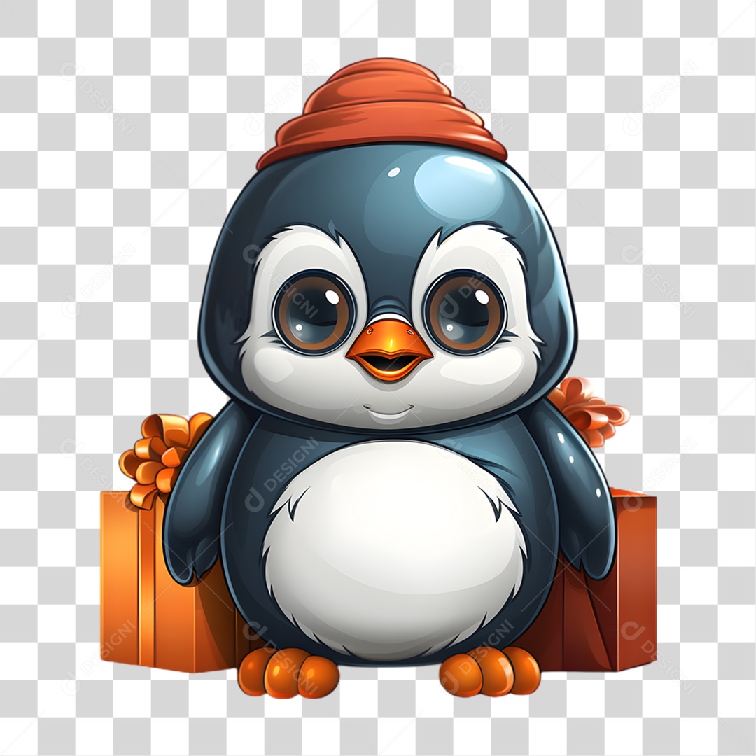 Pinguim com Caixas de Presentes PNG Transparente